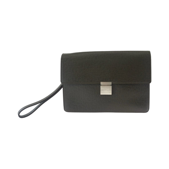 LOUIS VUITTON business bag M30786 Taiga Brown Silver Metal business bag clutch bag Taiga Selenga mens Used Authentic