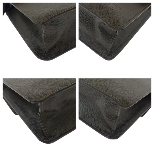 LOUIS VUITTON business bag M30786 Taiga Brown Silver Metal business bag clutch bag Taiga Selenga mens Used Authentic