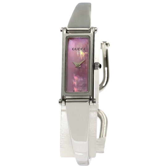 GUCCI Watches Quartz 1500L Stainless Steel , Stainless Steel Silver Square Face Shell Pink shell dial Women Used Authentic