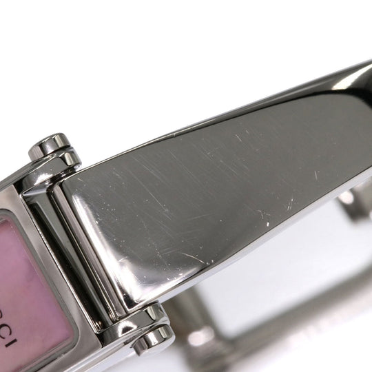 GUCCI Watches Quartz 1500L Stainless Steel , Stainless Steel Silver Square Face Shell Pink shell dial Women Used Authentic