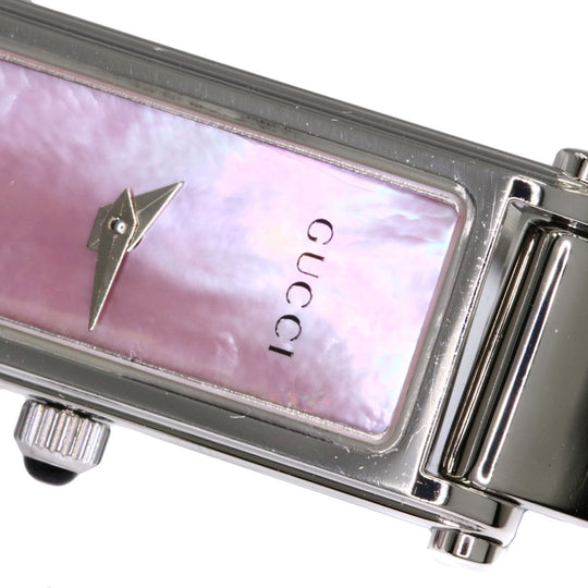 GUCCI Watches Quartz 1500L Stainless Steel , Stainless Steel Silver Square Face Shell Pink shell dial Women Used Authentic