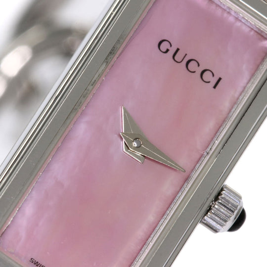 GUCCI Watches Quartz 1500L Stainless Steel , Stainless Steel Silver Square Face Shell Pink shell dial Women Used Authentic