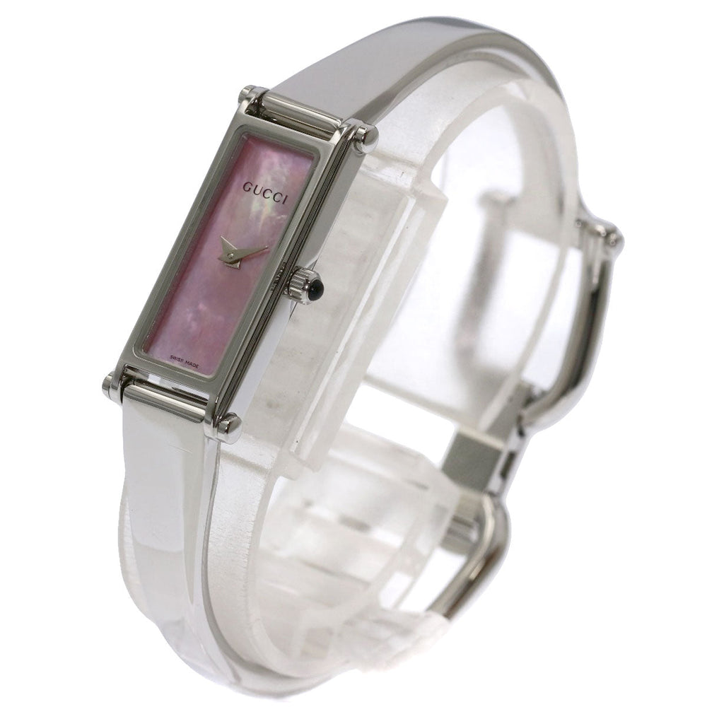 GUCCI Watches Quartz 1500L Stainless Steel , Stainless Steel Silver Square Face Shell Pink shell dial Women Used Authentic
