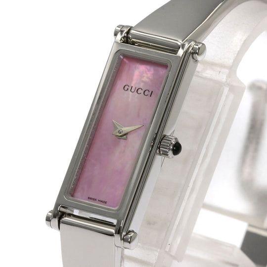 GUCCI Watches Quartz 1500L Stainless Steel , Stainless Steel Silver Square Face Shell Pink shell dial Women Used Authentic