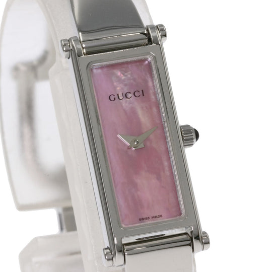 GUCCI Watches Quartz 1500L Stainless Steel , Stainless Steel Silver Square Face Shell Pink shell dial Women Used Authentic