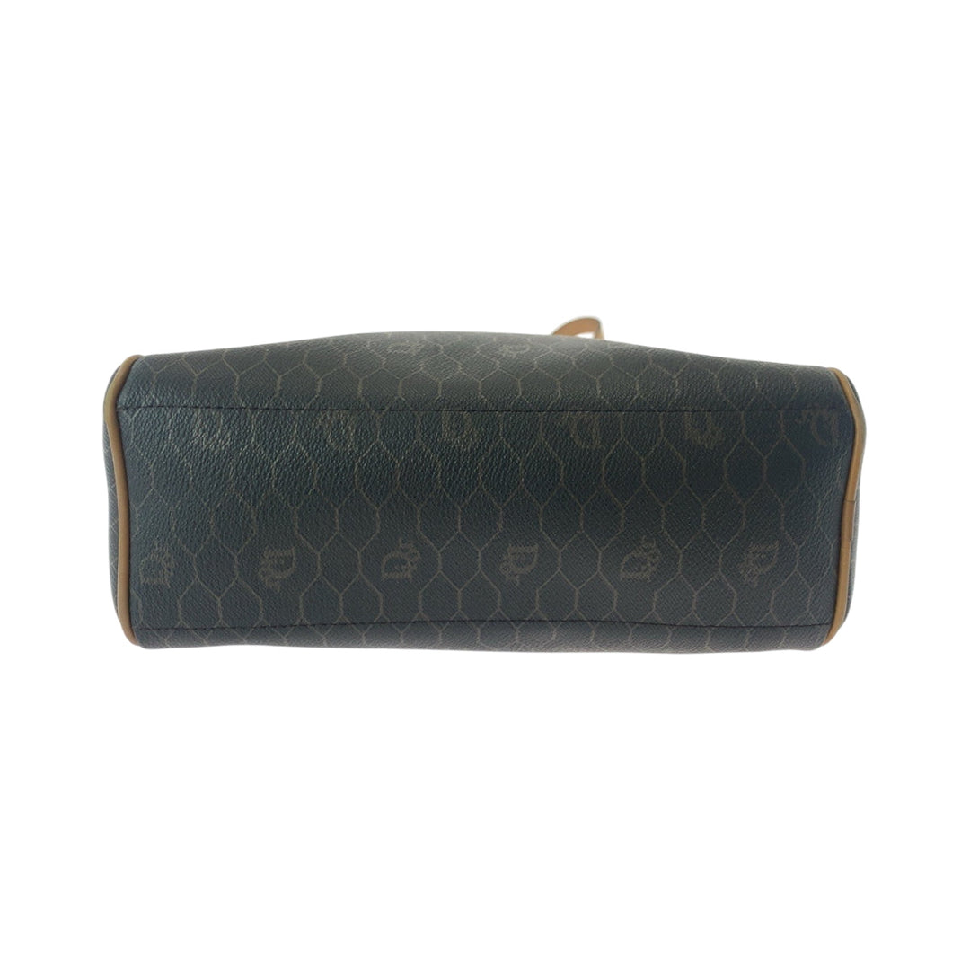 Dior Shoulder Bag PVC Brown Gold Metal Shoulder Bag pochette Honeycomb Pattern Women Used Authentic