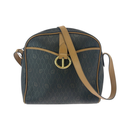 Dior Shoulder Bag PVC Brown Gold Metal Shoulder Bag pochette Honeycomb Pattern Women Used Authentic