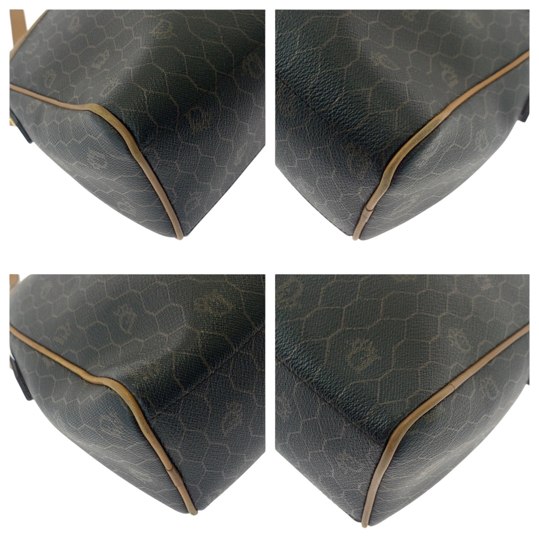 Dior Shoulder Bag PVC Brown Gold Metal Shoulder Bag pochette Honeycomb Pattern Women Used Authentic