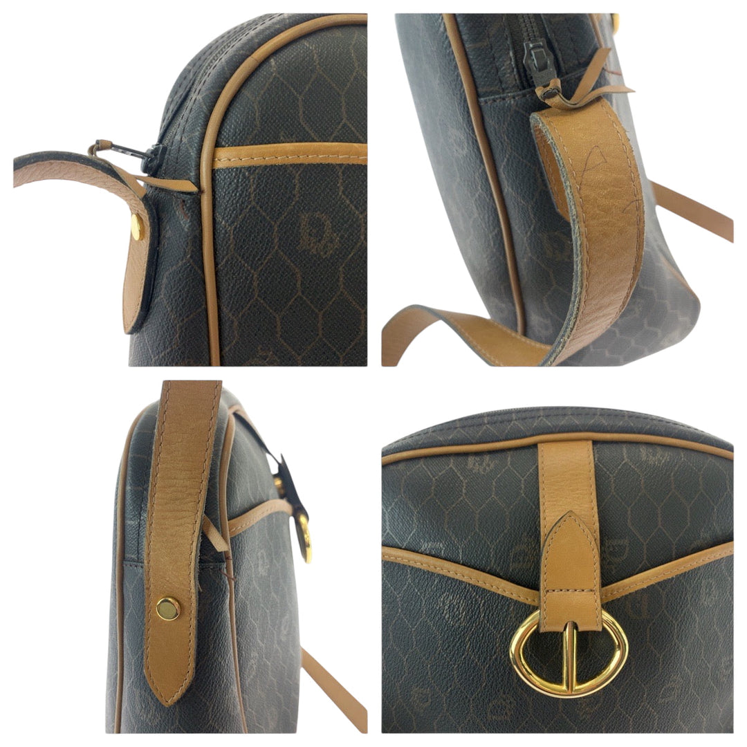 Dior Shoulder Bag PVC Brown Gold Metal Shoulder Bag pochette Honeycomb Pattern Women Used Authentic