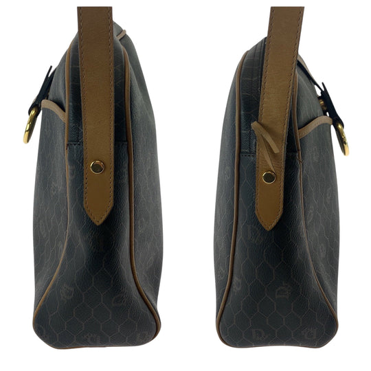 Dior Shoulder Bag PVC Brown Gold Metal Shoulder Bag pochette Honeycomb Pattern Women Used Authentic