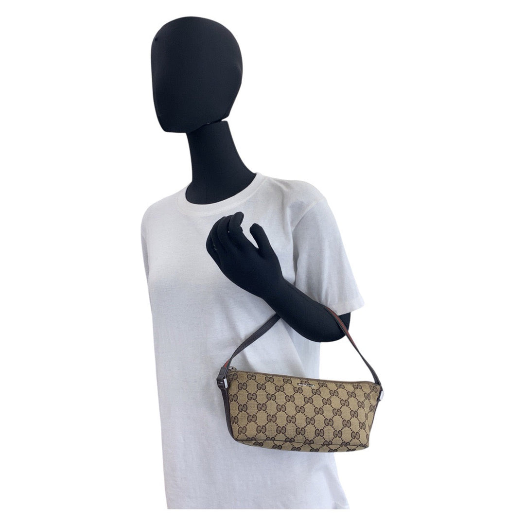 GUCCI Handbag 141809 GG canvas Beige brown Handbag accessory pouch Sherry line Women Used Authentic