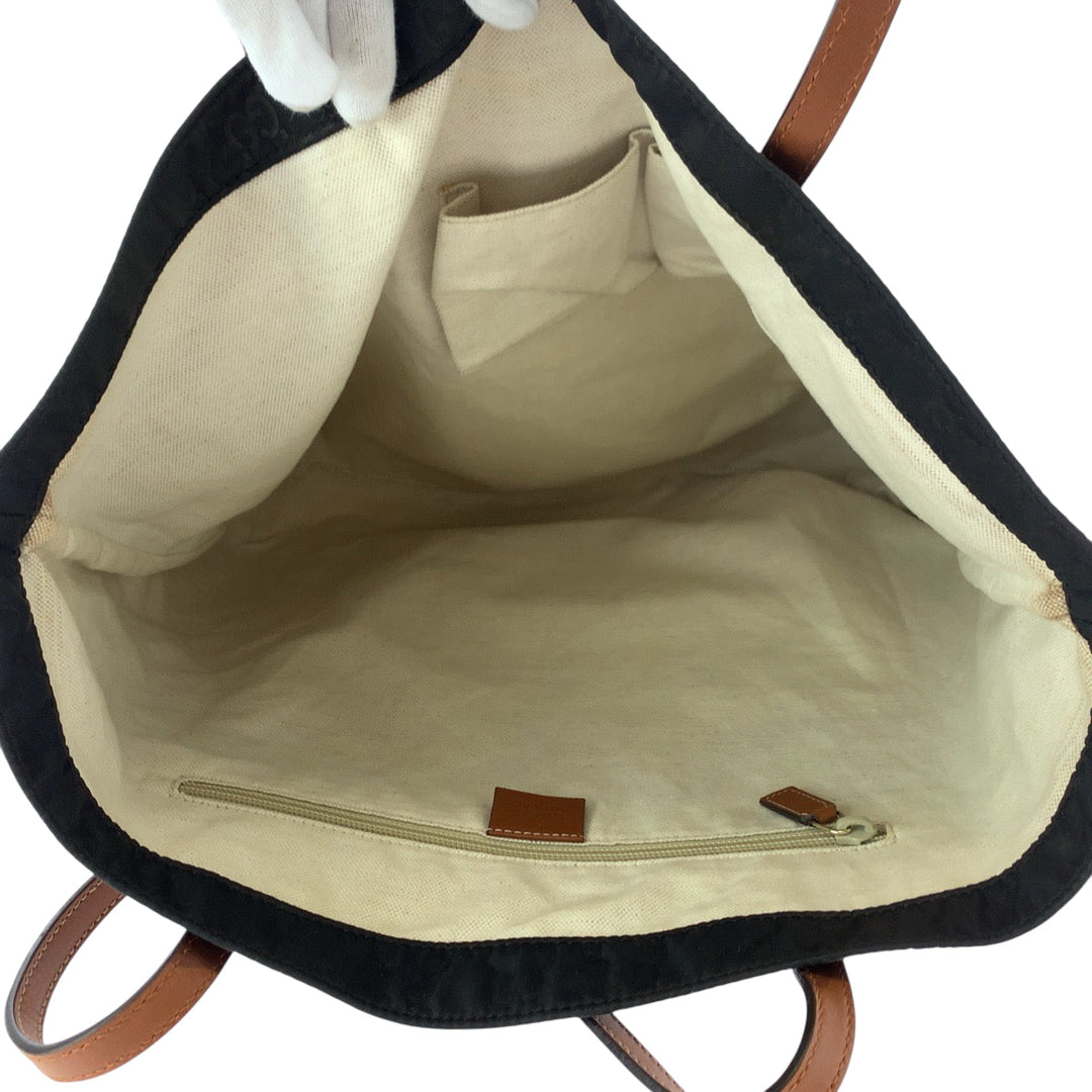 GUCCI Tote Bag 524947 Nylon Brown Black Gold Metal Tote Bag Shoulder Bag Women Used Authentic