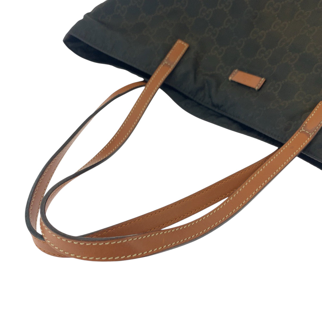 GUCCI Tote Bag 524947 Nylon Brown Black Gold Metal Tote Bag Shoulder Bag Women Used Authentic