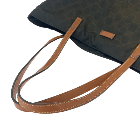 GUCCI Tote Bag 524947 Nylon Brown Black Gold Metal Tote Bag Shoulder Bag Women Used Authentic
