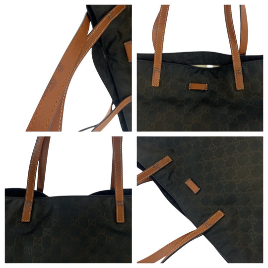 GUCCI Tote Bag 524947 Nylon Brown Black Gold Metal Tote Bag Shoulder Bag Women Used Authentic