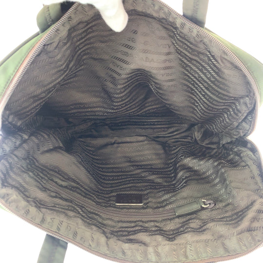 PRADA Tote Bag Nylon Khaki SilverMetal Tote Bag handbag Test Triangle With logo Women Used Authentic