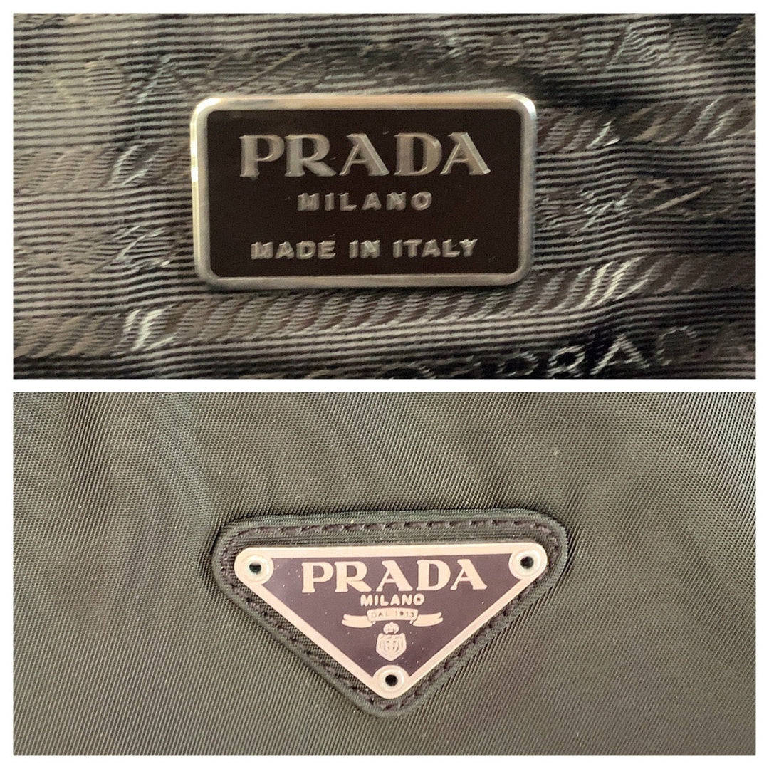 PRADA Tote Bag Nylon Khaki SilverMetal Tote Bag handbag Test Triangle With logo Women Used Authentic