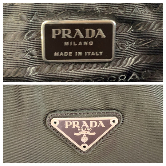 PRADA Tote Bag Nylon Khaki SilverMetal Tote Bag handbag Test Triangle With logo Women Used Authentic