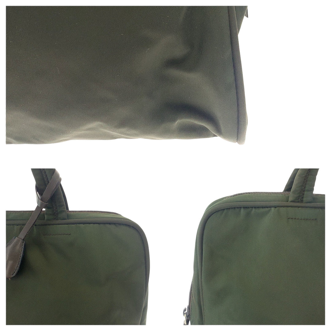 PRADA Tote Bag Nylon Khaki SilverMetal Tote Bag handbag Test Triangle With logo Women Used Authentic