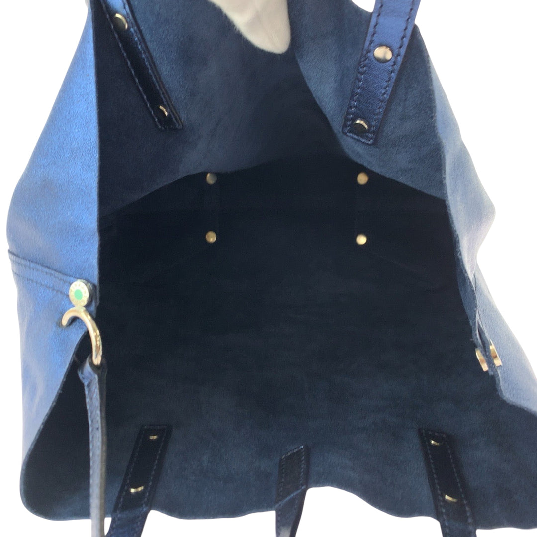 TIFFANY&Co. Handbag leather Metallic Blue SilverMetal Handbag Women Used Authentic