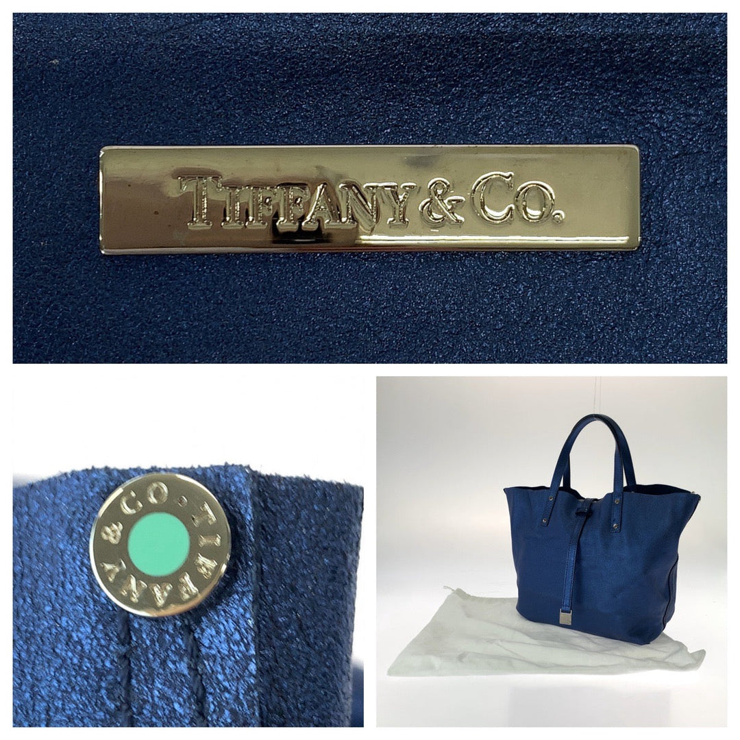 TIFFANY&Co. Handbag leather Metallic Blue SilverMetal Handbag Women Used Authentic