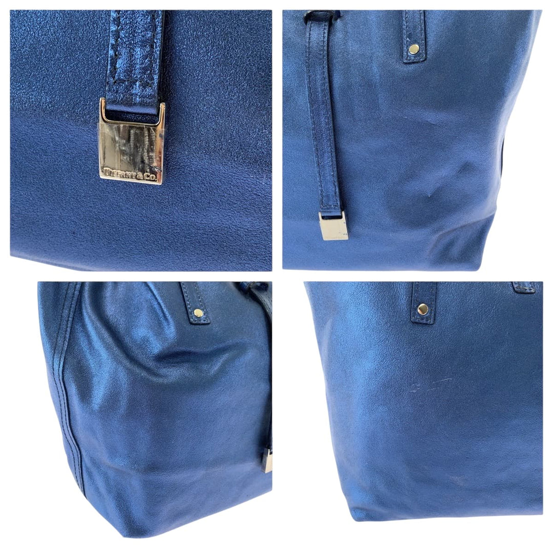 TIFFANY&Co. Handbag leather Metallic Blue SilverMetal Handbag Women Used Authentic