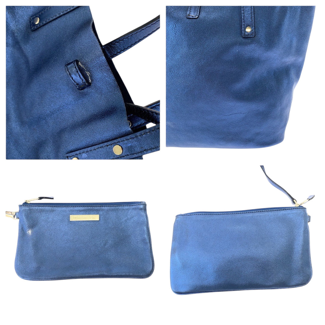 TIFFANY&Co. Handbag leather Metallic Blue SilverMetal Handbag Women Used Authentic