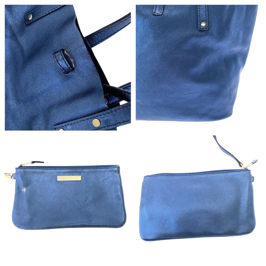 TIFFANY&Co. Handbag leather Metallic Blue SilverMetal Handbag Women Used Authentic