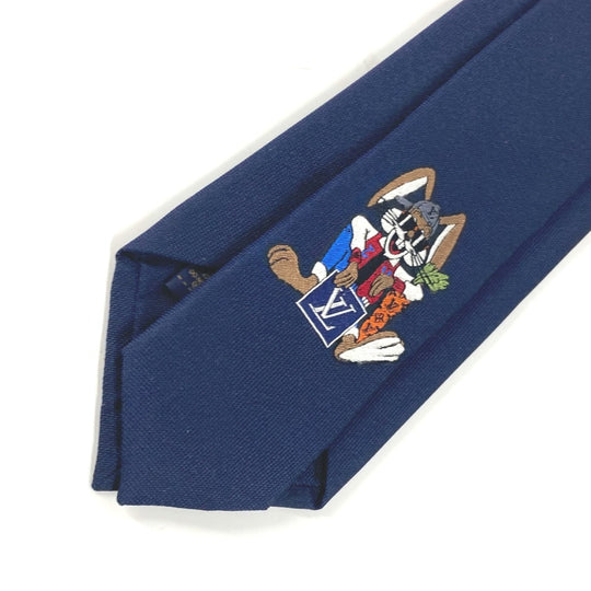 LOUIS VUITTON tie M78032 100% silk Navy Rabbit Animal Cravat LV Rabbit mens Used Authentic