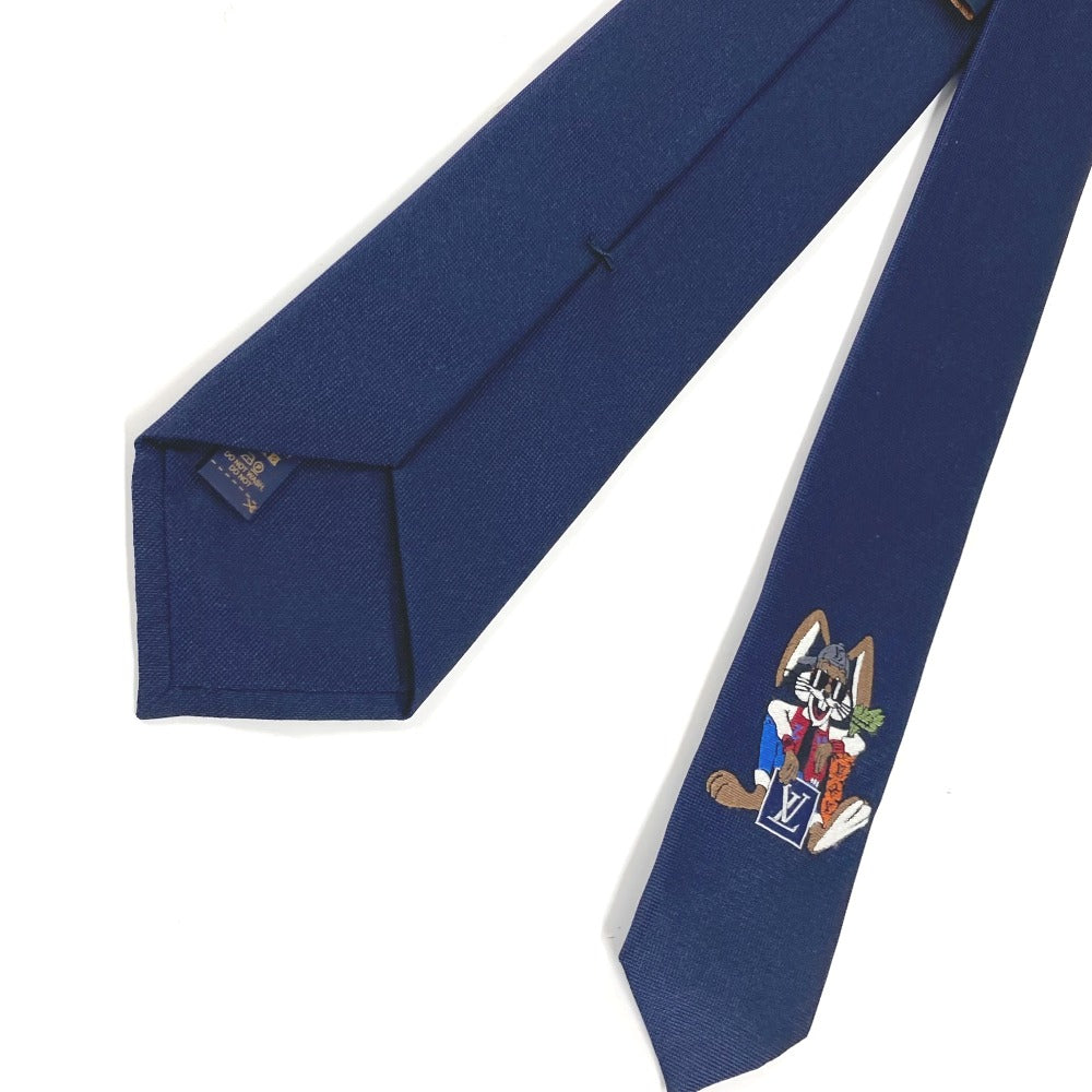 LOUIS VUITTON tie M78032 100% silk Navy Rabbit Animal Cravat LV Rabbit mens Used Authentic