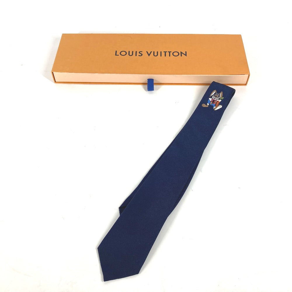 LOUIS VUITTON tie M78032 100% silk Navy Rabbit Animal Cravat LV Rabbit mens Used Authentic