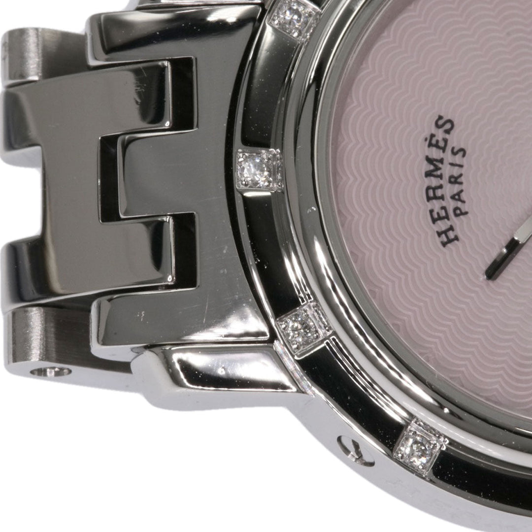 HERMES Watches Quartz CL4.230 Stainless Steel , Stainless Steel Silver Clipper Nacre 12P Diamond Pink shell dial Women Used Authentic