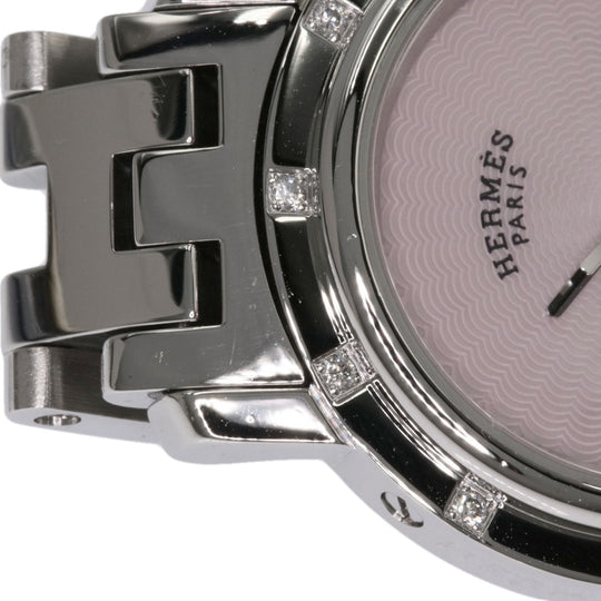 HERMES Watches Quartz CL4.230 Stainless Steel , Stainless Steel Silver Clipper Nacre 12P Diamond Pink shell dial Women Used Authentic