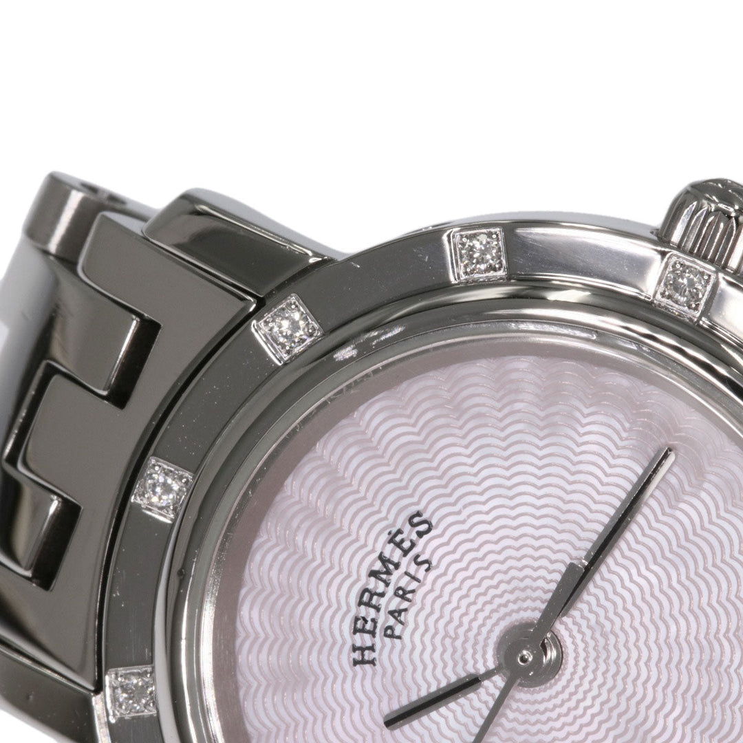 HERMES Watches Quartz CL4.230 Stainless Steel , Stainless Steel Silver Clipper Nacre 12P Diamond Pink shell dial Women Used Authentic
