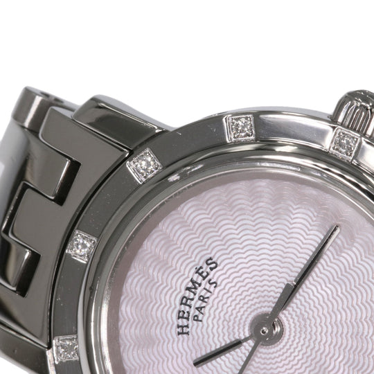 HERMES Watches Quartz CL4.230 Stainless Steel , Stainless Steel Silver Clipper Nacre 12P Diamond Pink shell dial Women Used Authentic