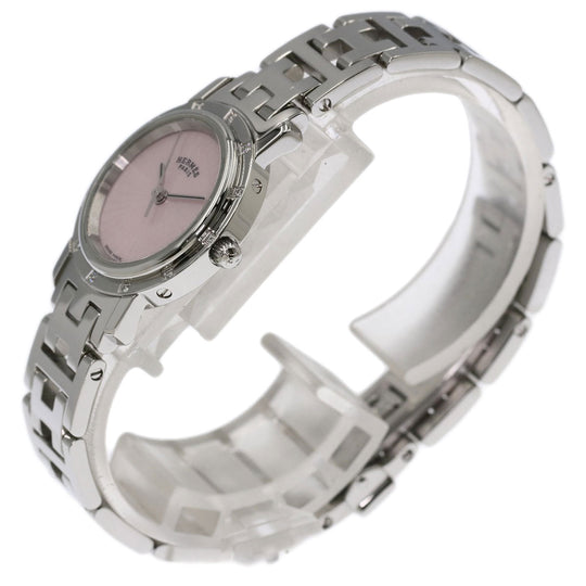 HERMES Watches Quartz CL4.230 Stainless Steel , Stainless Steel Silver Clipper Nacre 12P Diamond Pink shell dial Women Used Authentic