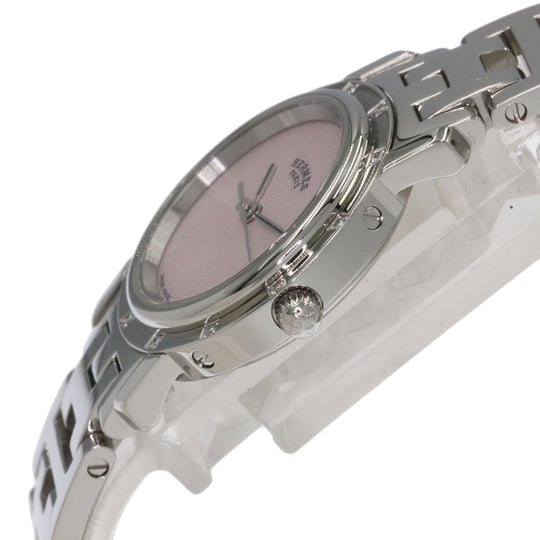 HERMES Watches Quartz CL4.230 Stainless Steel , Stainless Steel Silver Clipper Nacre 12P Diamond Pink shell dial Women Used Authentic