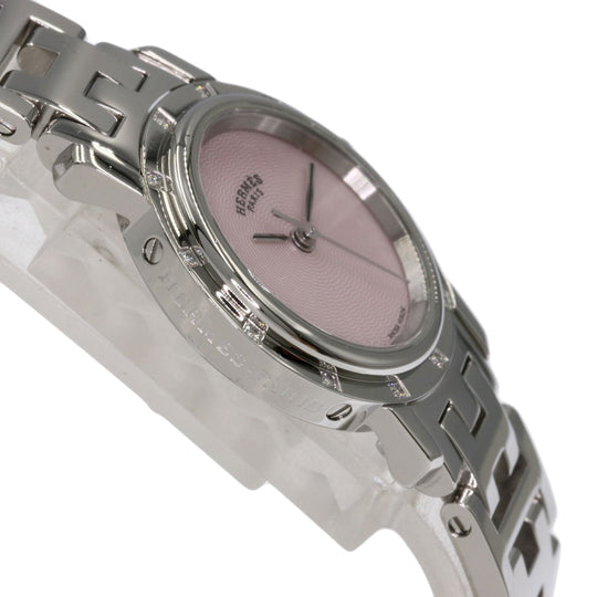 HERMES Watches Quartz CL4.230 Stainless Steel , Stainless Steel Silver Clipper Nacre 12P Diamond Pink shell dial Women Used Authentic