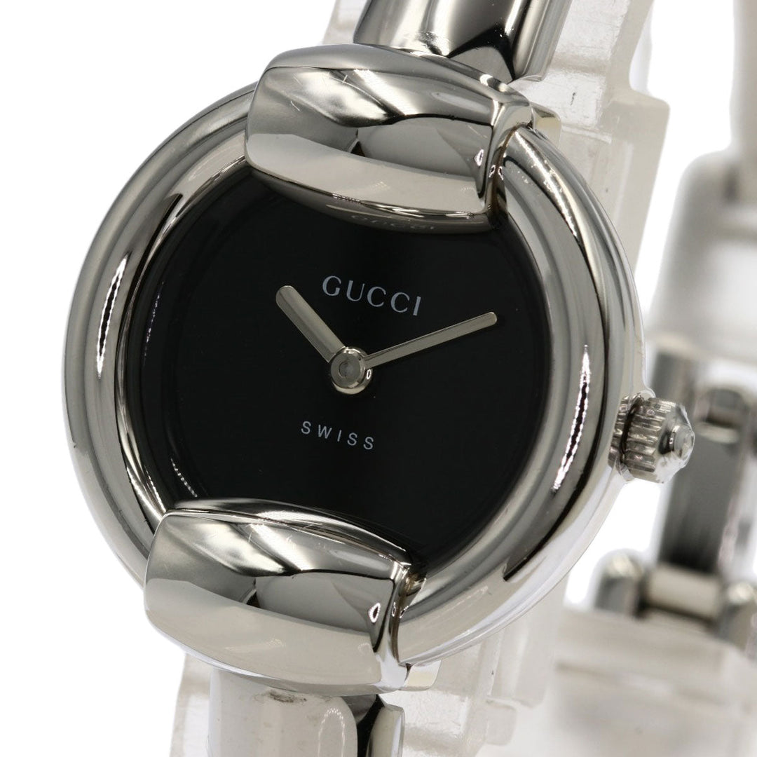GUCCI Watches Quartz 1400L Stainless Steel , Stainless Steel Silver Round face black dial Women Used Authentic