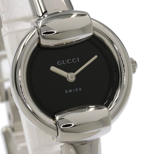 GUCCI Watches Quartz 1400L Stainless Steel , Stainless Steel Silver Round face black dial Women Used Authentic