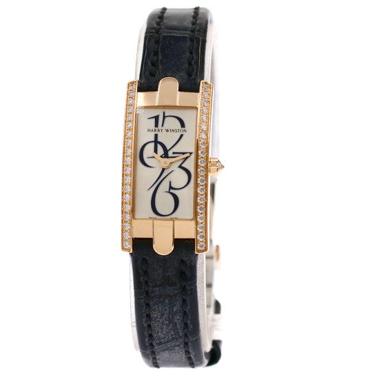 HARRY WINSTON Watches Quartz AVCQHM16RR033 K18PG, leather, diamond gold Avenue C Mini Bezel Diamond Silver dial Women Used Authentic