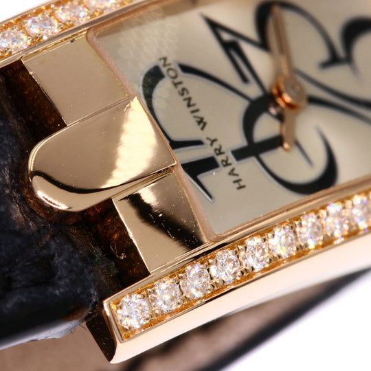 HARRY WINSTON Watches Quartz AVCQHM16RR033 K18PG, leather, diamond gold Avenue C Mini Bezel Diamond Silver dial Women Used Authentic