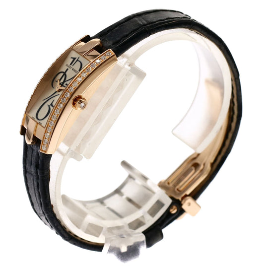 HARRY WINSTON Watches Quartz AVCQHM16RR033 K18PG, leather, diamond gold Avenue C Mini Bezel Diamond Silver dial Women Used Authentic