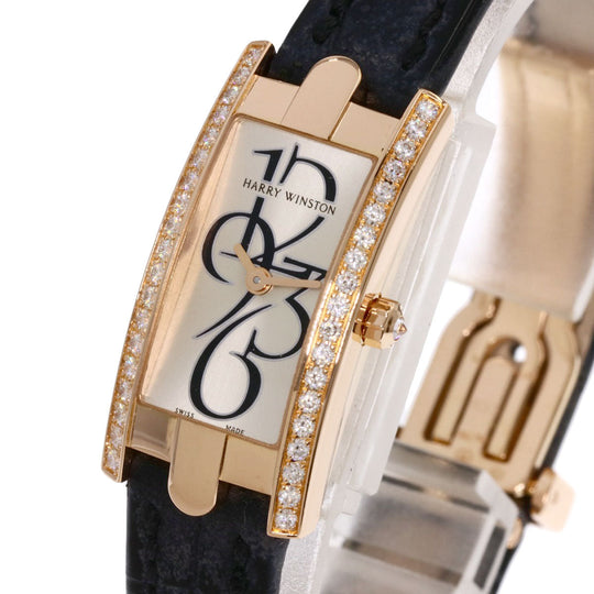 HARRY WINSTON Watches Quartz AVCQHM16RR033 K18PG, leather, diamond gold Avenue C Mini Bezel Diamond Silver dial Women Used Authentic
