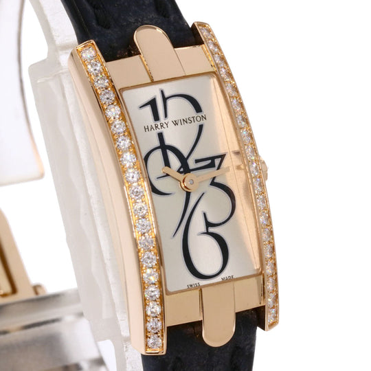 HARRY WINSTON Watches Quartz AVCQHM16RR033 K18PG, leather, diamond gold Avenue C Mini Bezel Diamond Silver dial Women Used Authentic