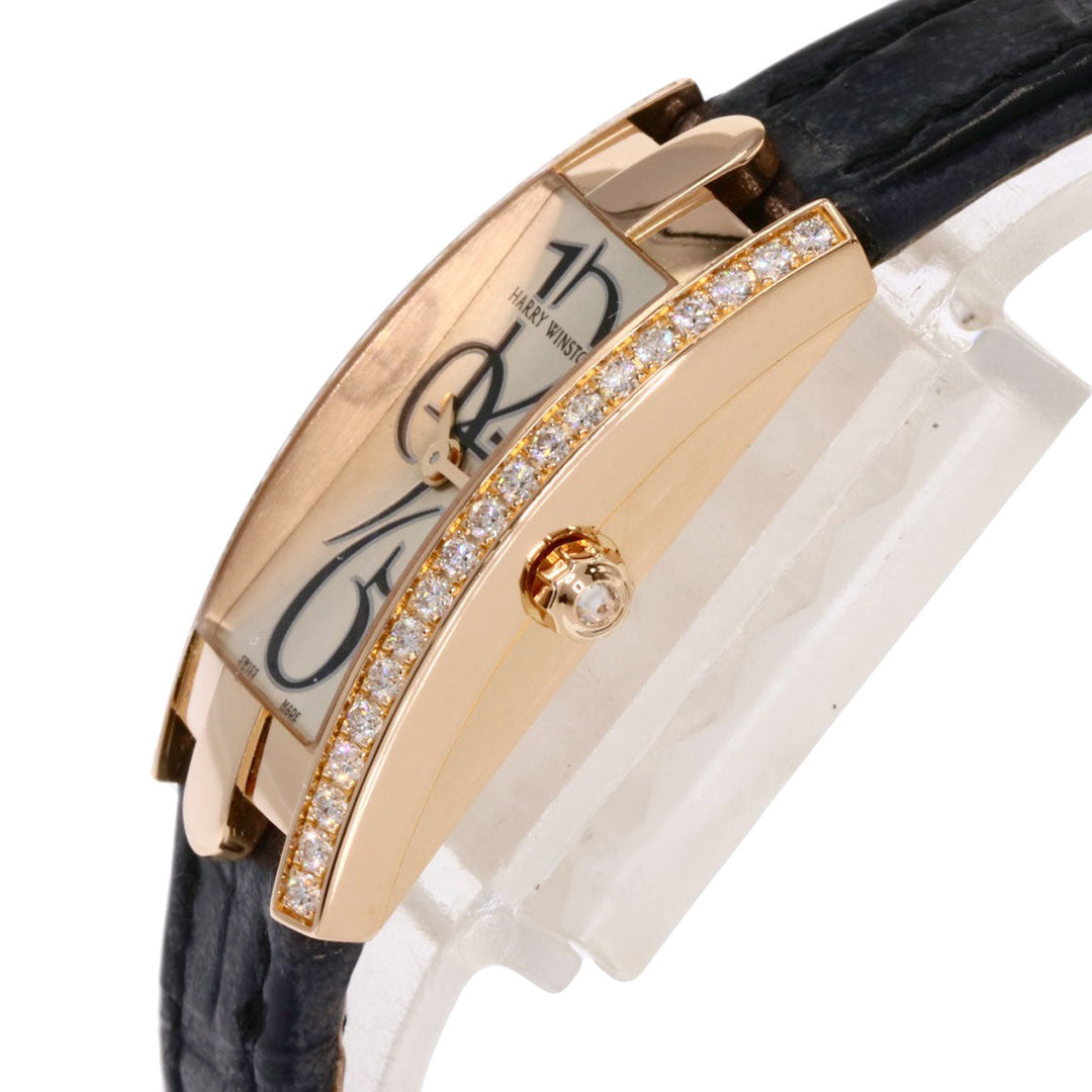 HARRY WINSTON Watches Quartz AVCQHM16RR033 K18PG, leather, diamond gold Avenue C Mini Bezel Diamond Silver dial Women Used Authentic