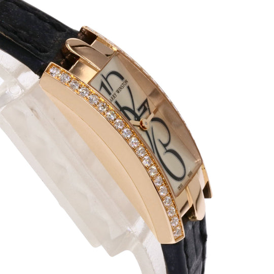 HARRY WINSTON Watches Quartz AVCQHM16RR033 K18PG, leather, diamond gold Avenue C Mini Bezel Diamond Silver dial Women Used Authentic