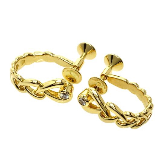 MIKIMOTO Earring 18K Yellow Gold gold Akoya pearl with diamond charm Women Used Authentic