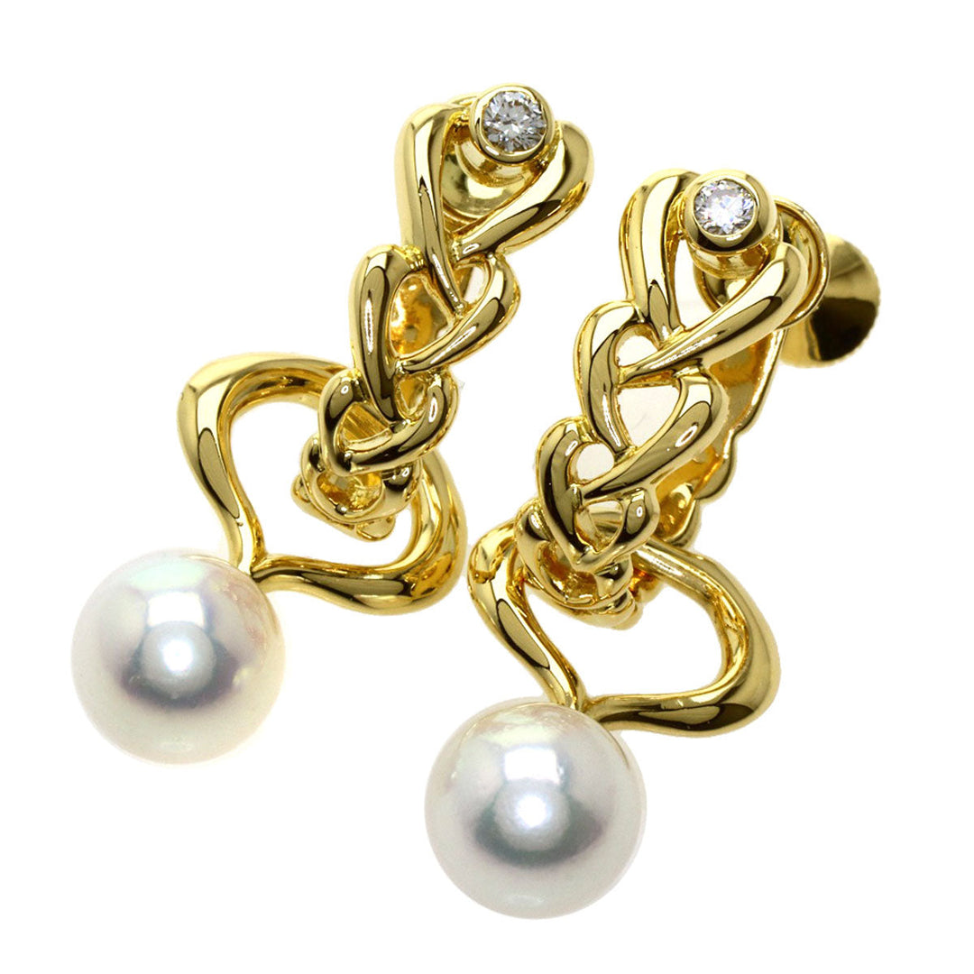 MIKIMOTO Earring 18K Yellow Gold gold Akoya pearl with diamond charm Women Used Authentic