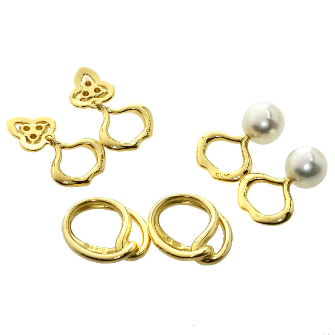 MIKIMOTO Earring 18K Yellow Gold gold Akoya pearl with diamond charm Women Used Authentic